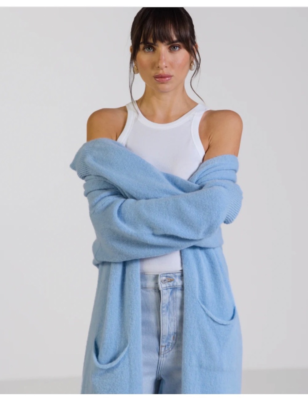 NWOT Jaki London Yasmin Open Cardigan Light Blue Alpaca Blend S/M